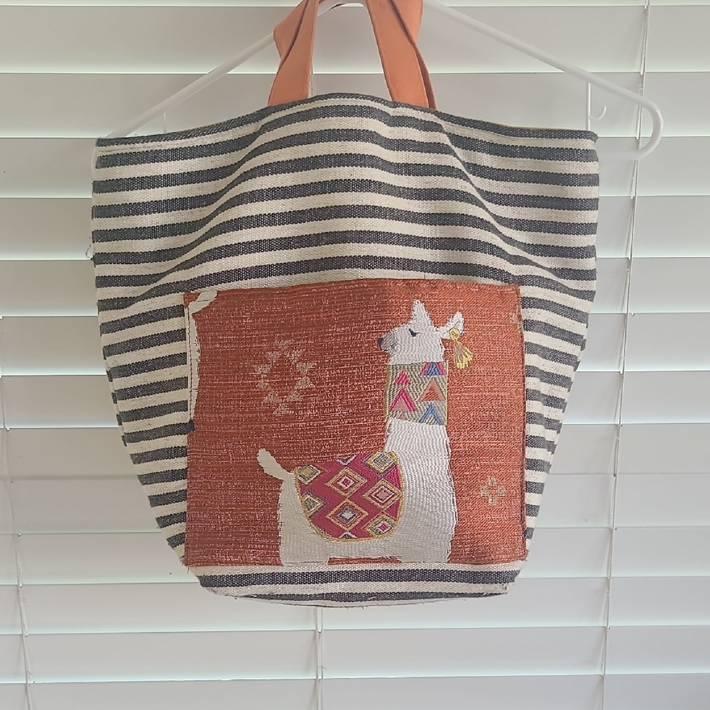 Striped Tote Bag with Llama Design